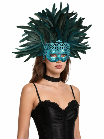 Carnival feathered headpiece with mask