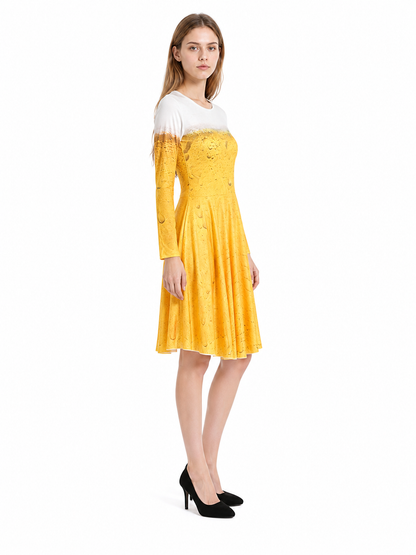 Beer Print Dress, Long Sleeves, A-Line side view