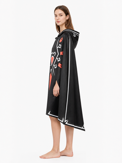 Hooded Cape with Geometric Pattern side view