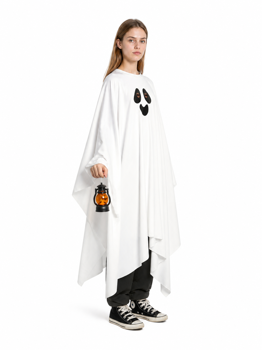 Hooded Ghost Costume with Long Hem side view