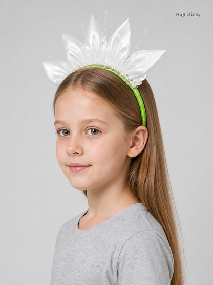 Halloween Carnival Headband with White Flowers side view