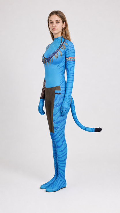 Blue Stage Jumpsuit with Long Tail side view