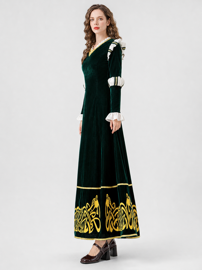 Medieval Cosplay Dress with Ruffles and Belt side view