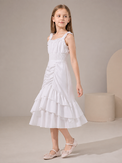 Medieval Ruffle-Trimmed Midi Dress with Straps side view