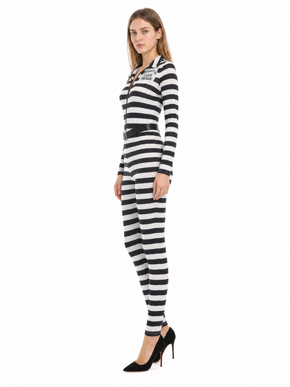 Striped Hooded Jumpsuit with Belt side view