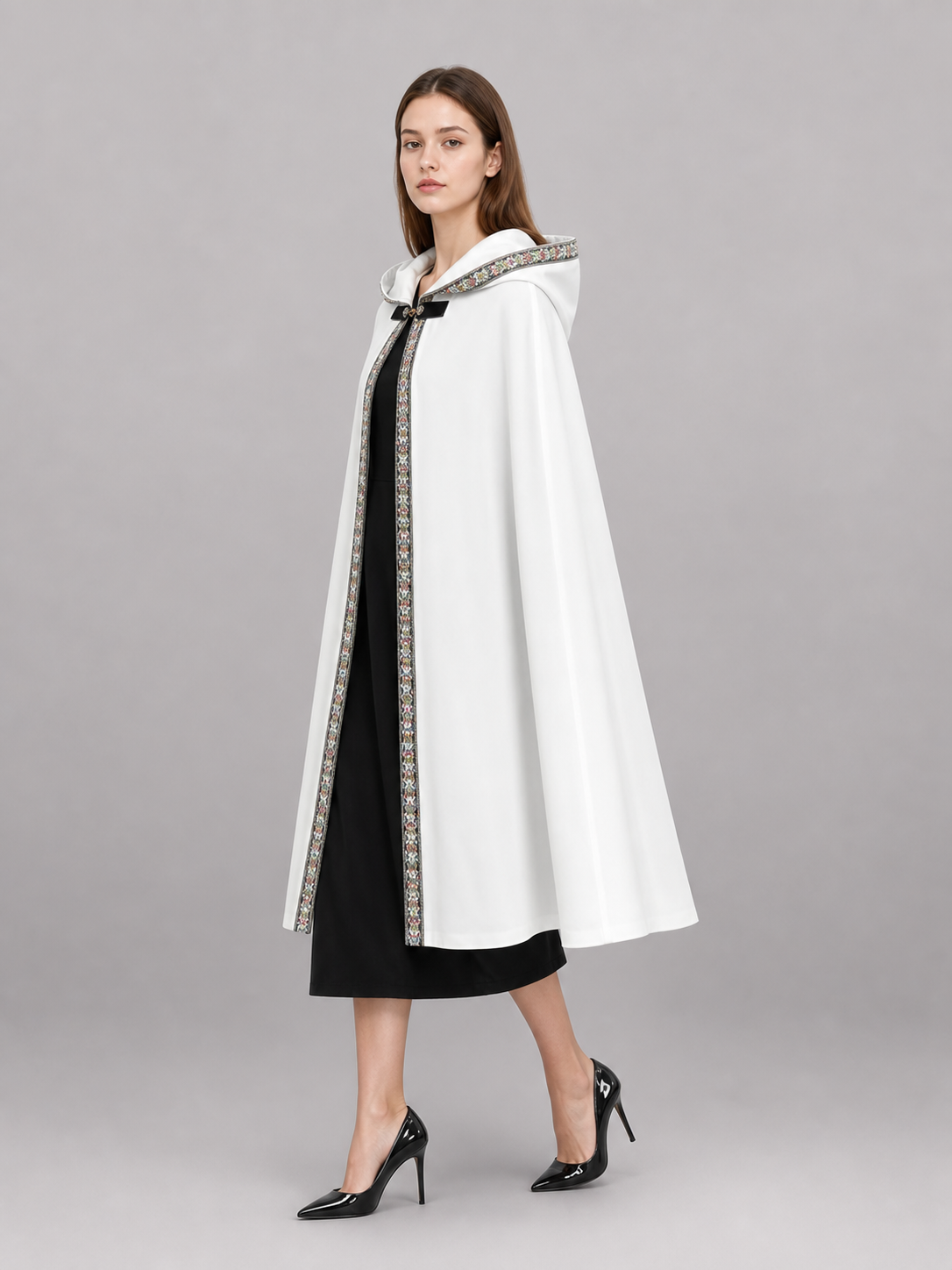 White Medieval Hooded Costume Cloak