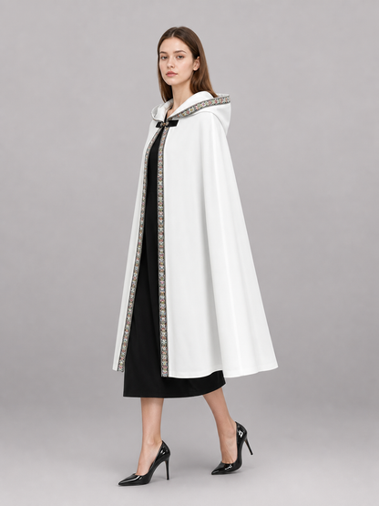 White Medieval Hooded Costume Cloak