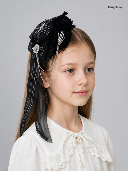Black Gothic Carnival Headpiece for Halloween side view