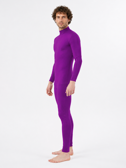 Purple Jumpsuit with a High Collar and Sleeves side view