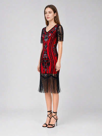 Vintage Flapper Dress with Fringe and Sequins
