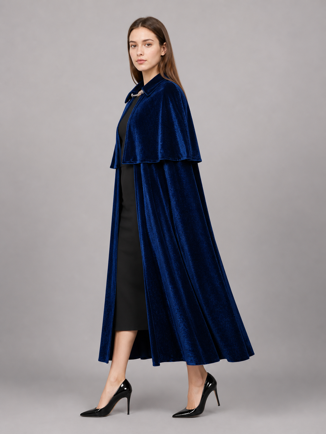 Dark Blue Costume Cape with Stand-Up Collar