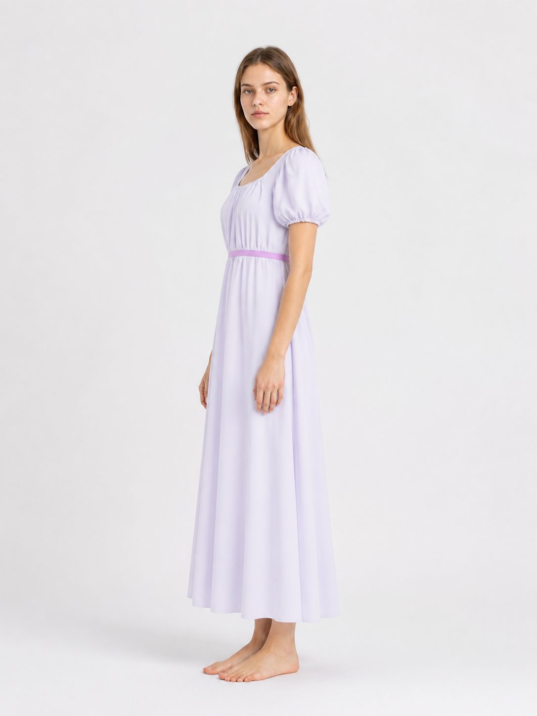 Vintage Dress with a High Waist and Puff Sleeves side view