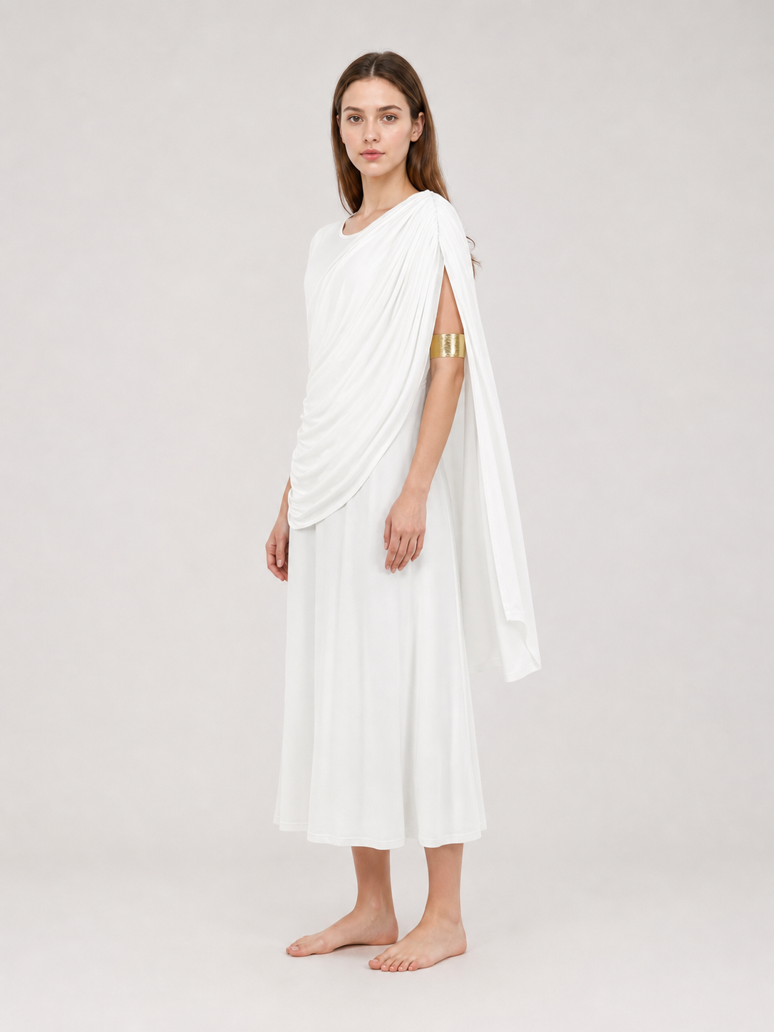 White draped dress with flowing train product view 36