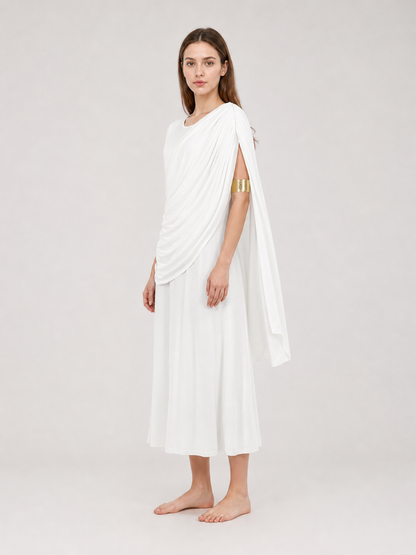 White draped dress with flowing train product view 36