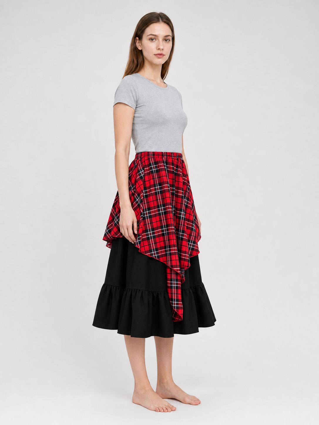 Tiered Asymmetrical Plaid Skirt