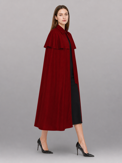 Burgundy Dress with a Collar and Flared Hem