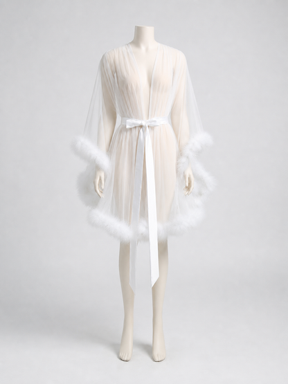 White Sheer Adult Cape with Ties side view