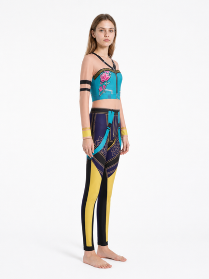 Jumpsuit with a Geometric 3D Print and Flowers side view