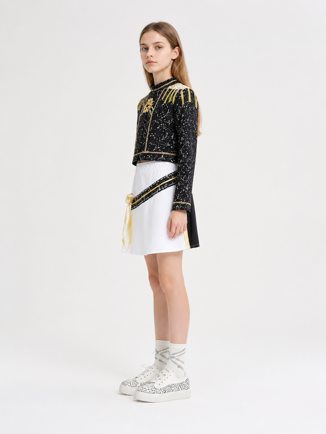 Stage Costume with Top and Skirt, Black and Gold side view