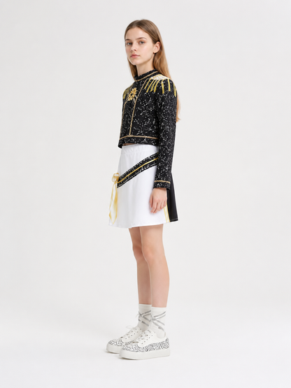 Stage Costume with Top and Skirt, Black and Gold side view