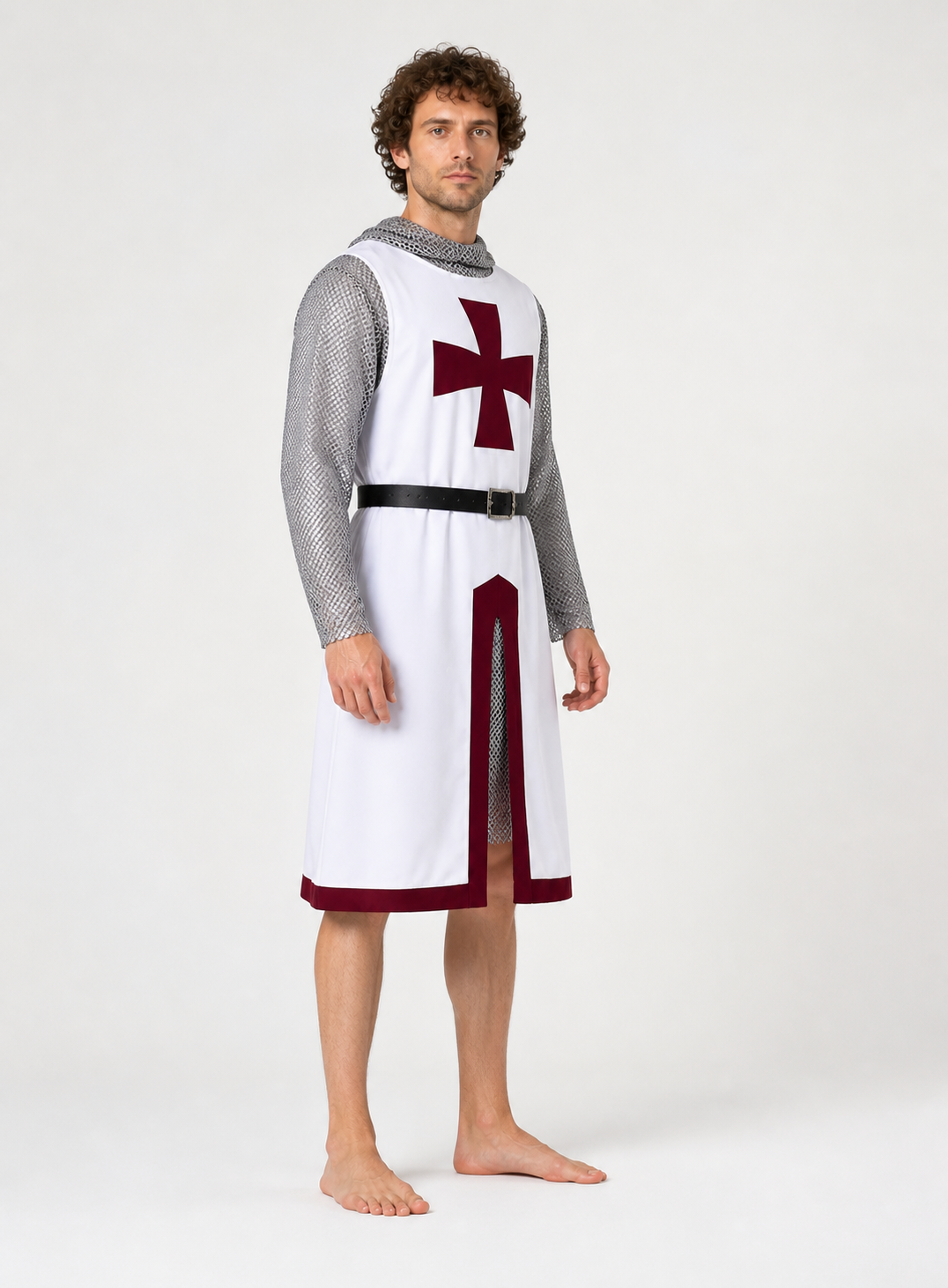 Templar Costume with Red Cross and Chainmail side view