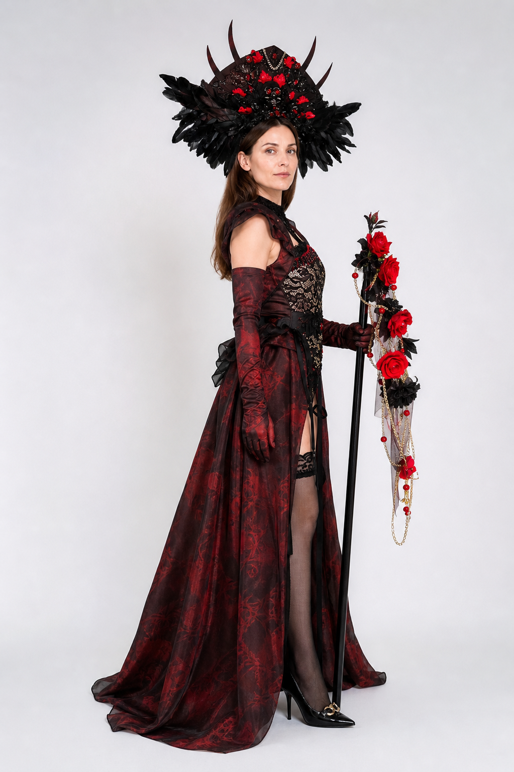 Demon Stage Costume with Horns and Cape side view