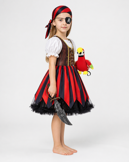 Red and Black Pirate Costume with Accessories side view