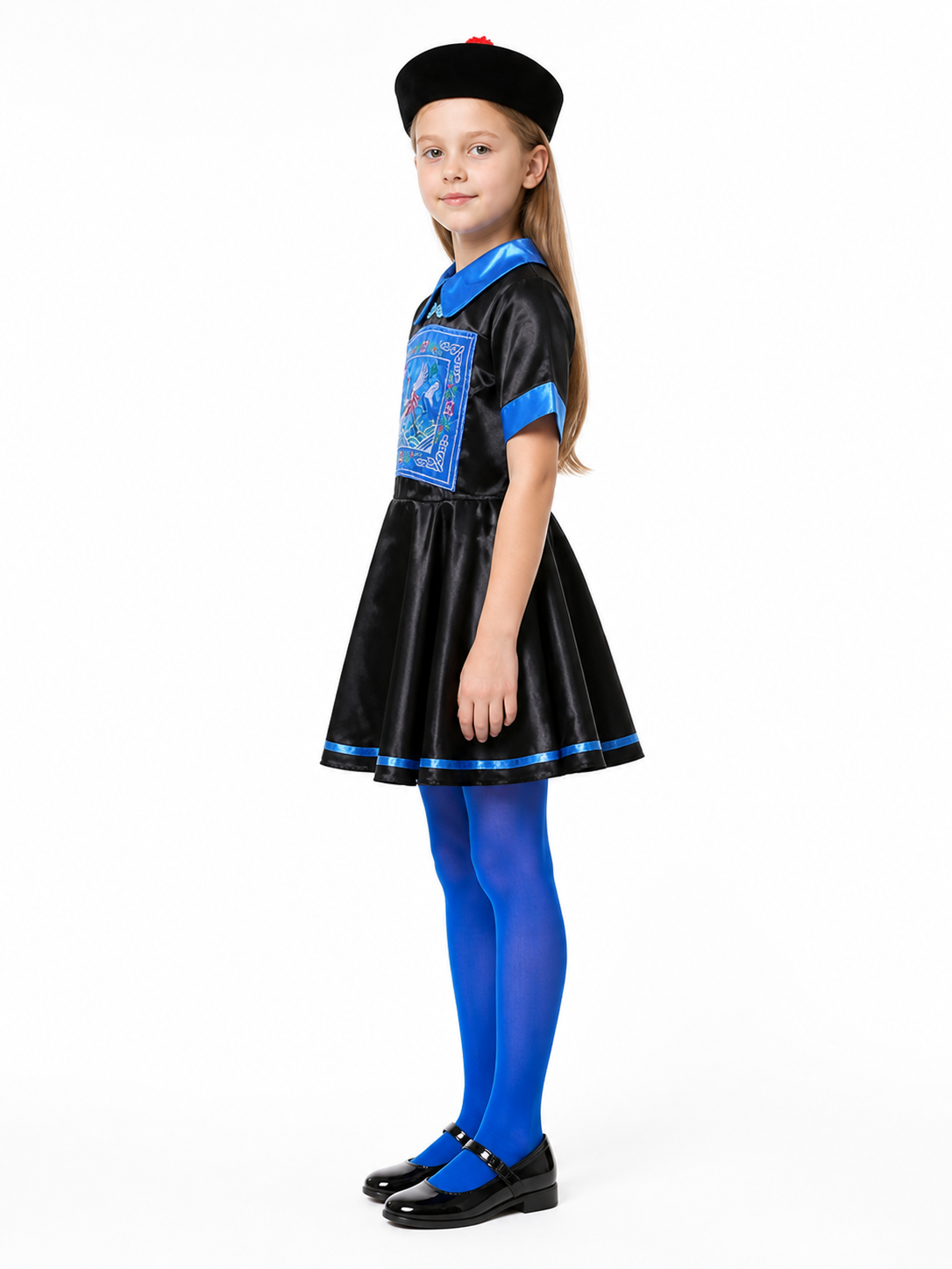 Zombie Costume: Dress with Blue Trim for Halloween side view