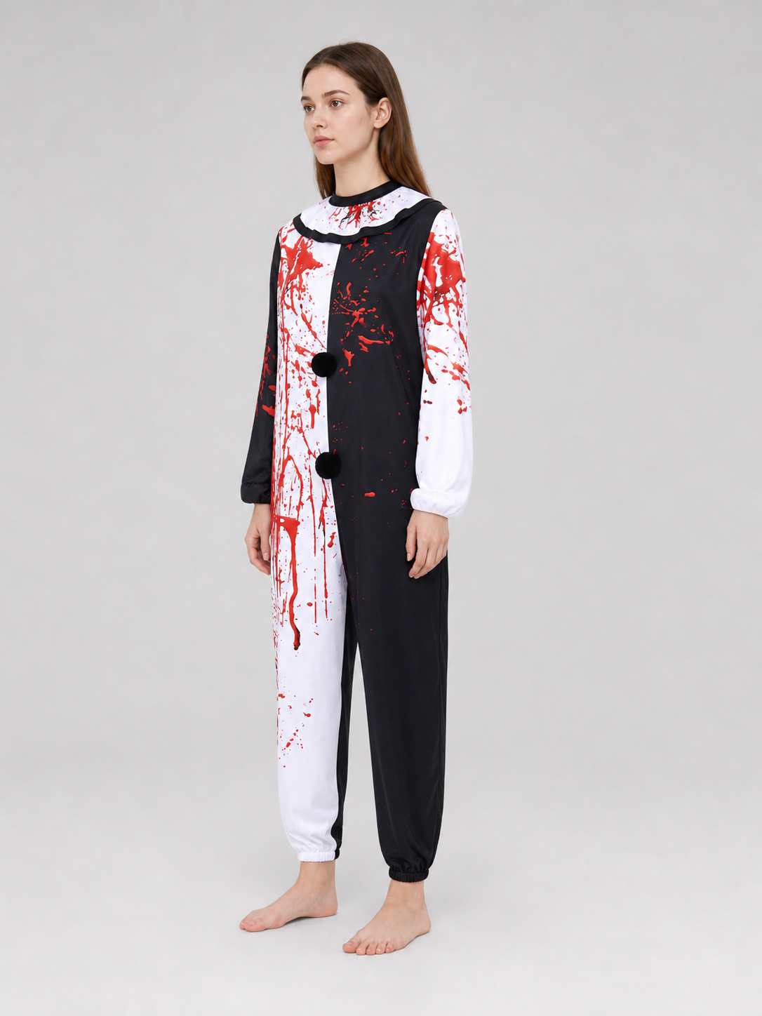 Carnival Clown Costume Jumpsuit with Blood Splatter Print