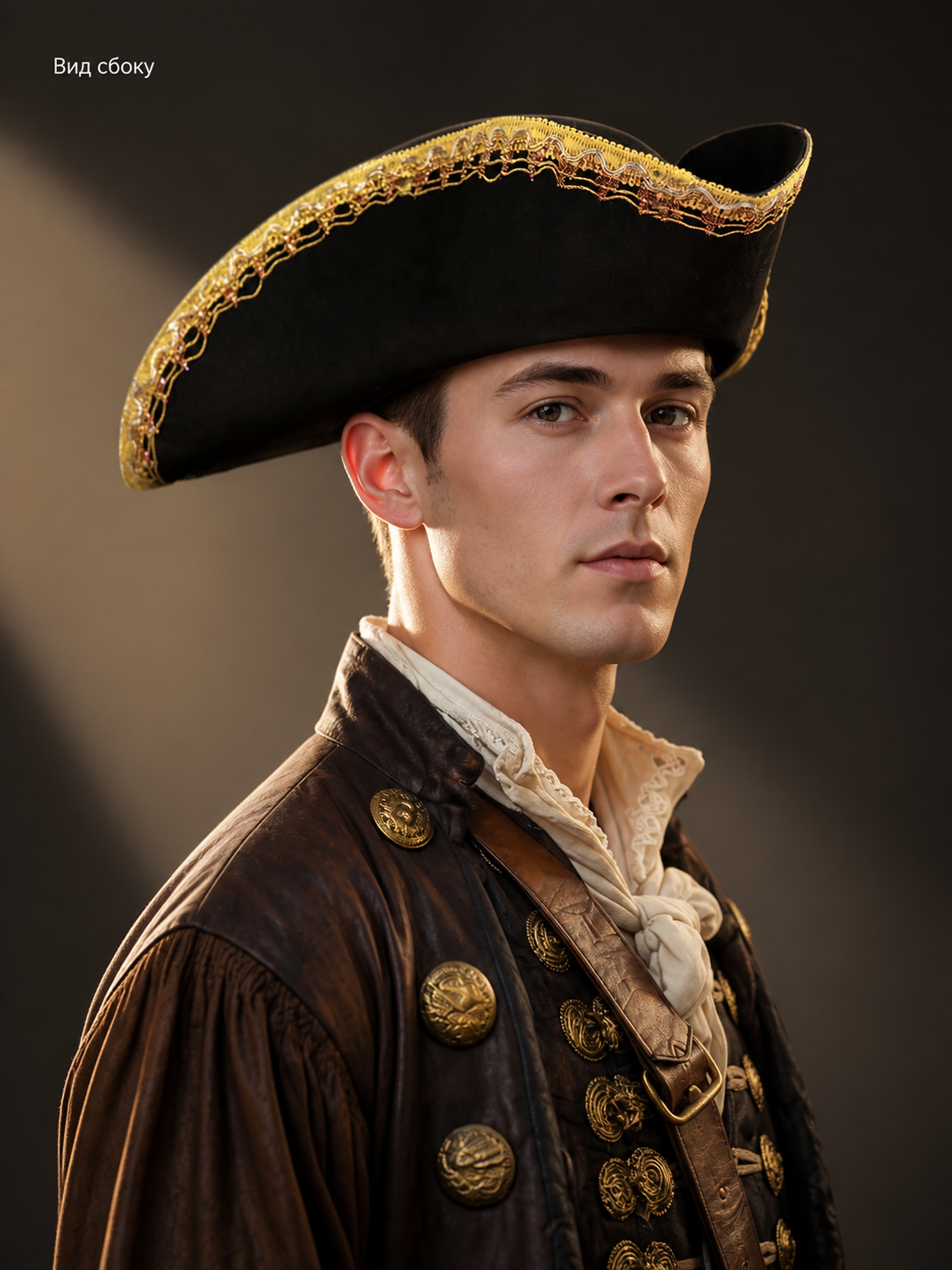 Black tricorn hat with gold trim product view 21