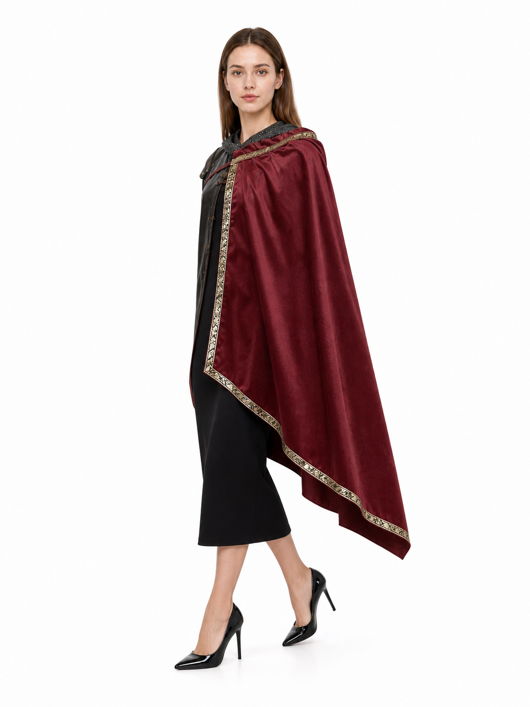 Burgundy Carnival Cape with Gold Trim