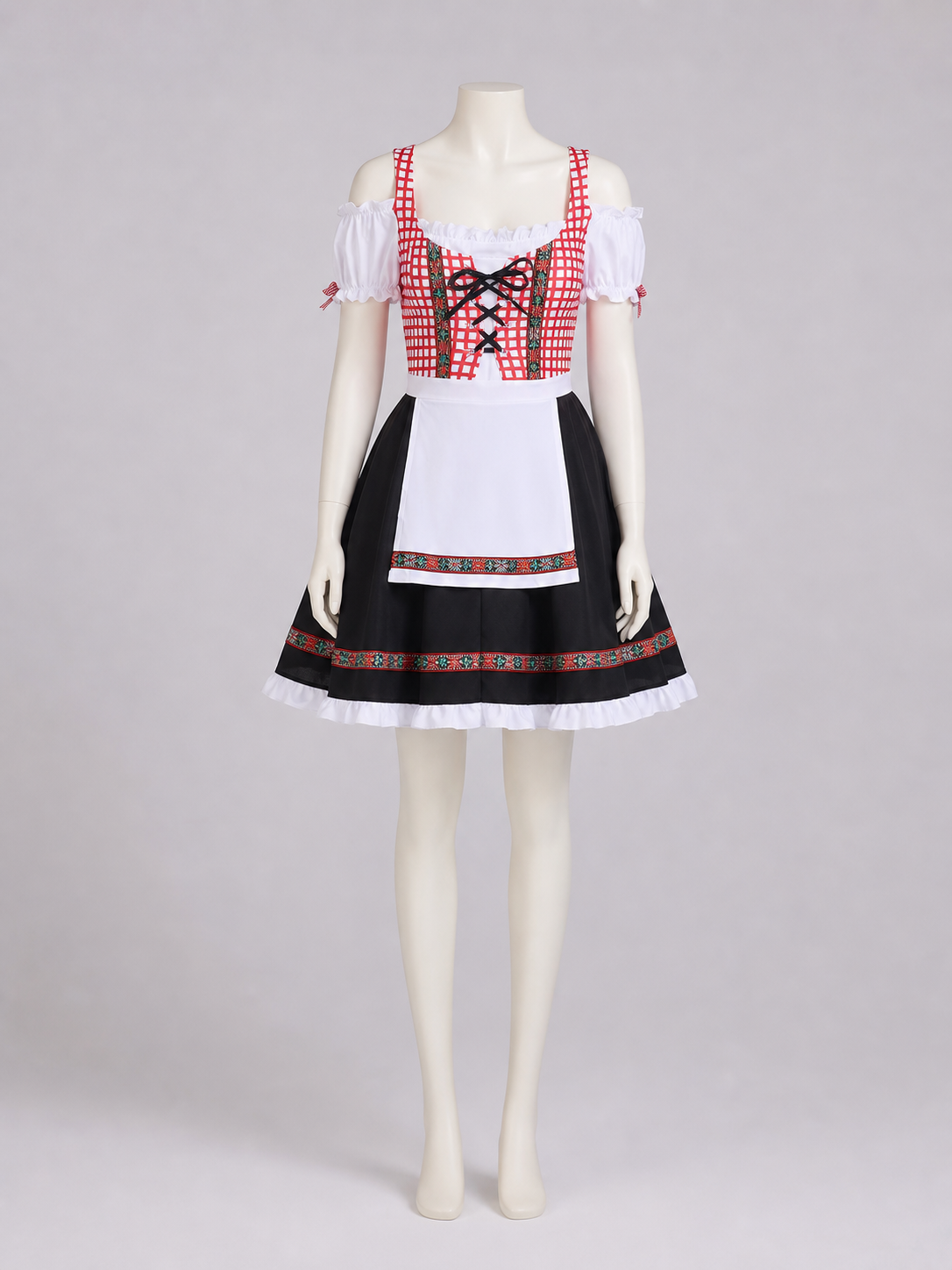 Folk-Style Dress with Apron and Full Skirt