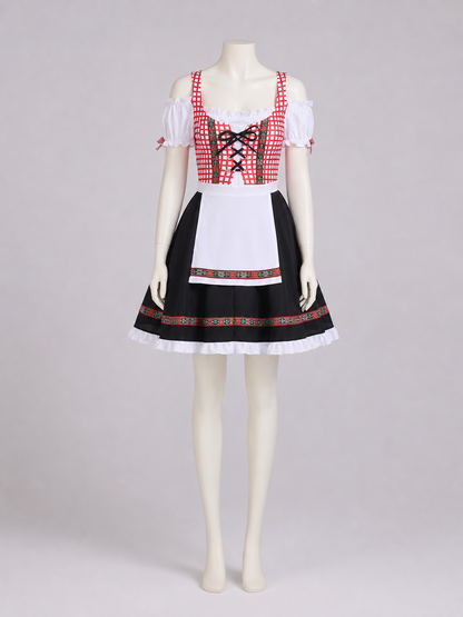 Folk-Style Dress with Apron and Full Skirt