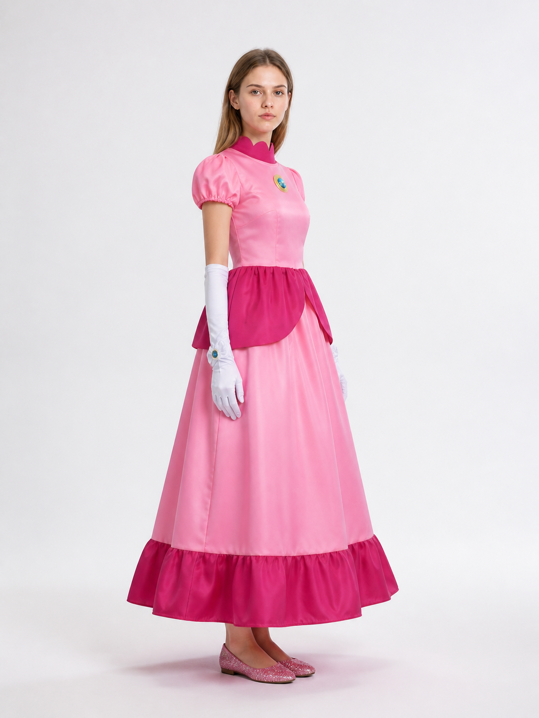 Rosalina Long Dress with Gloves and Brooch side view