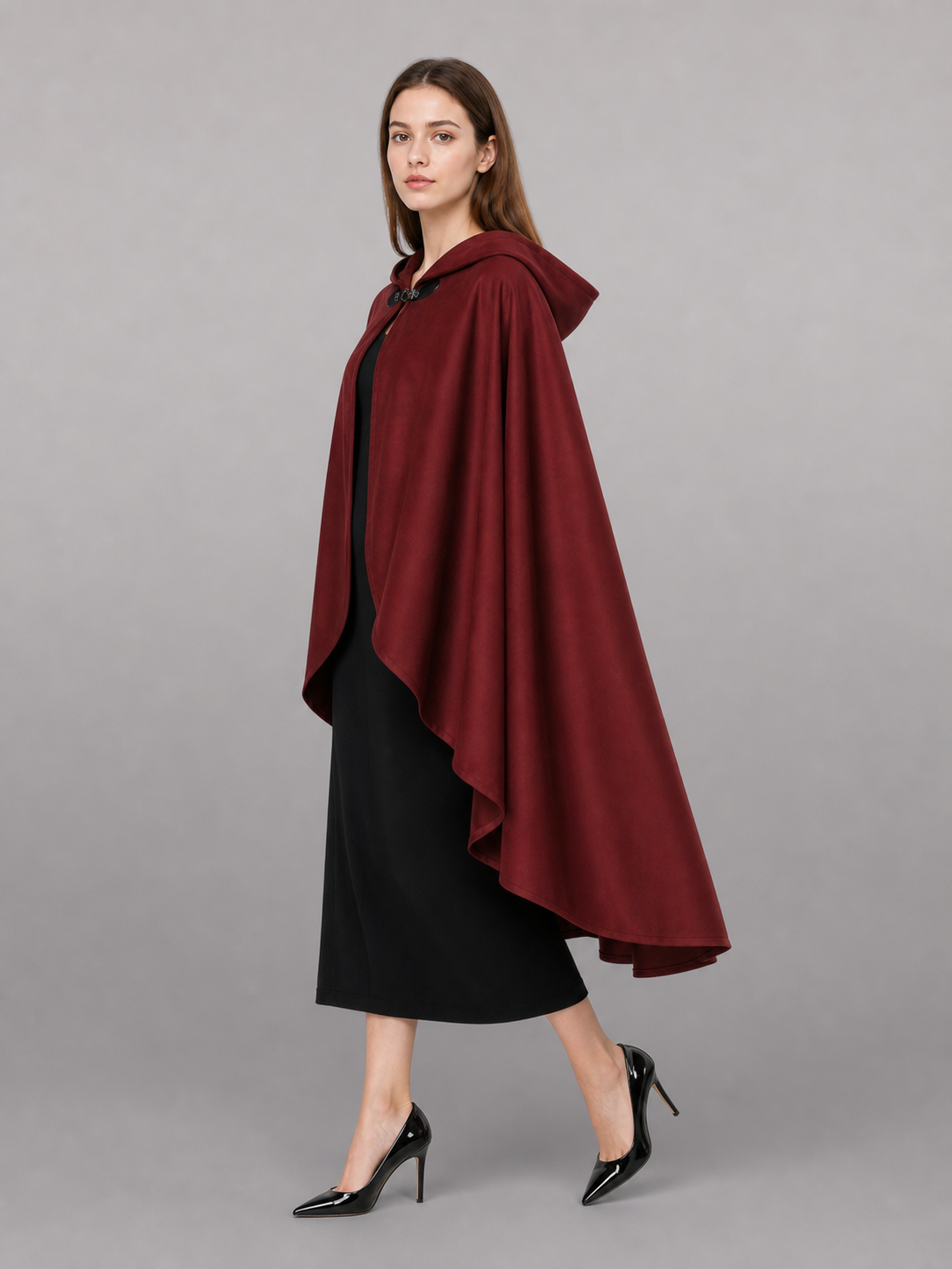 Burgundy Hooded Costume Cloak for Cosplay