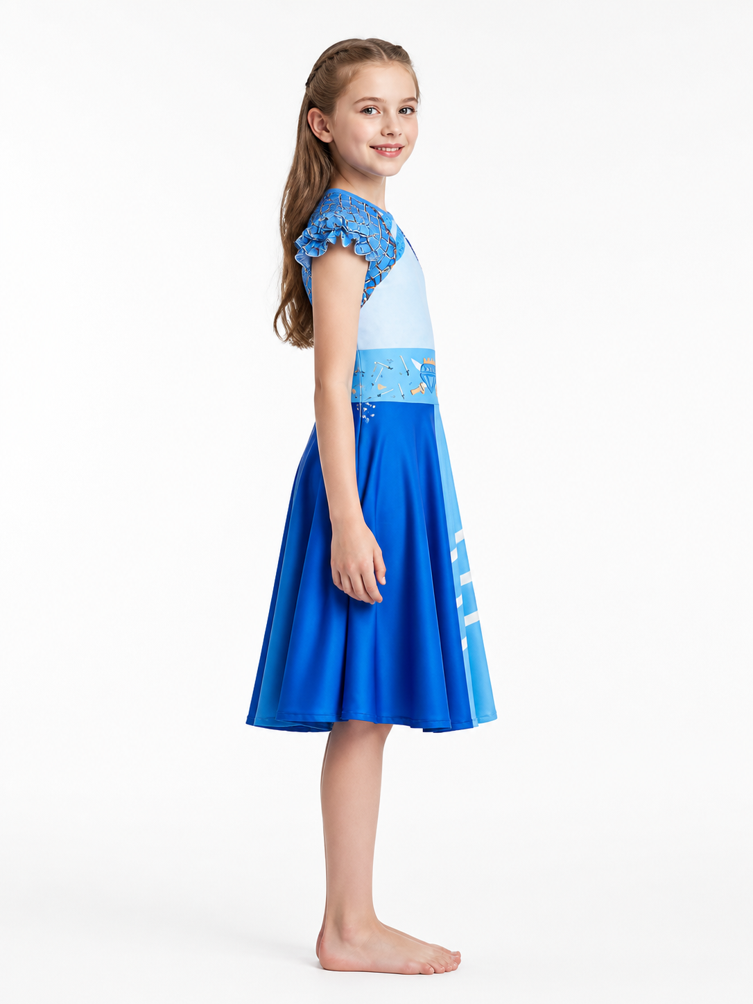 Halloween Princess Dress, Blue with Diamonds and Crown side view