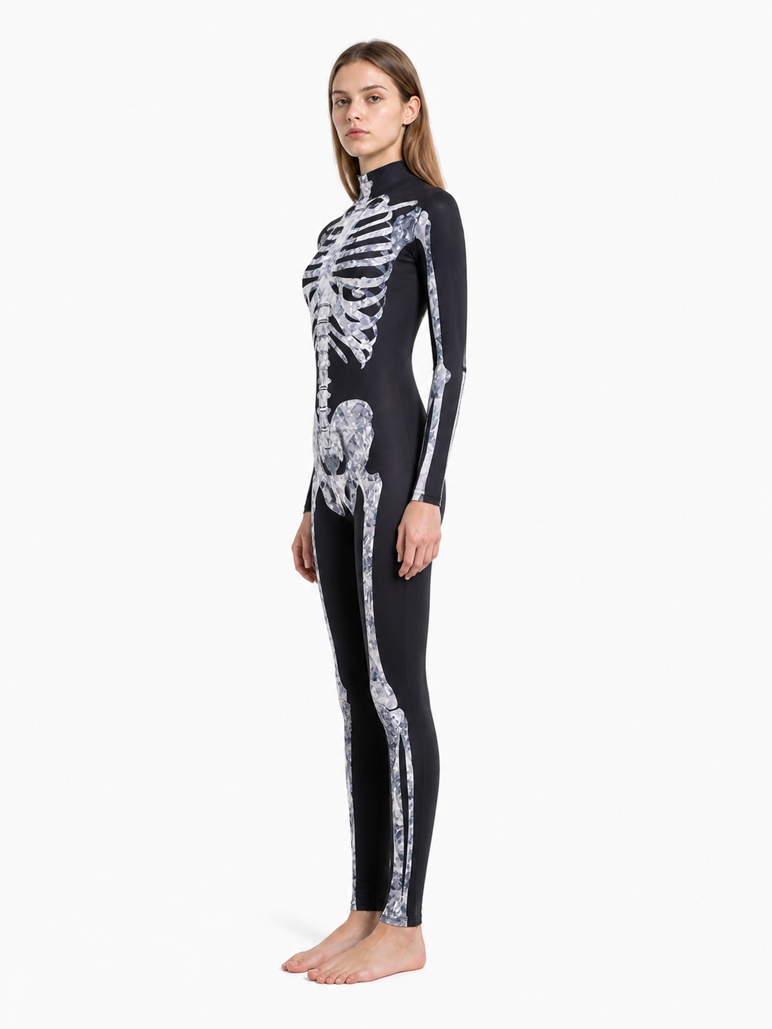 Skeleton jumpsuit with bone print, black side view