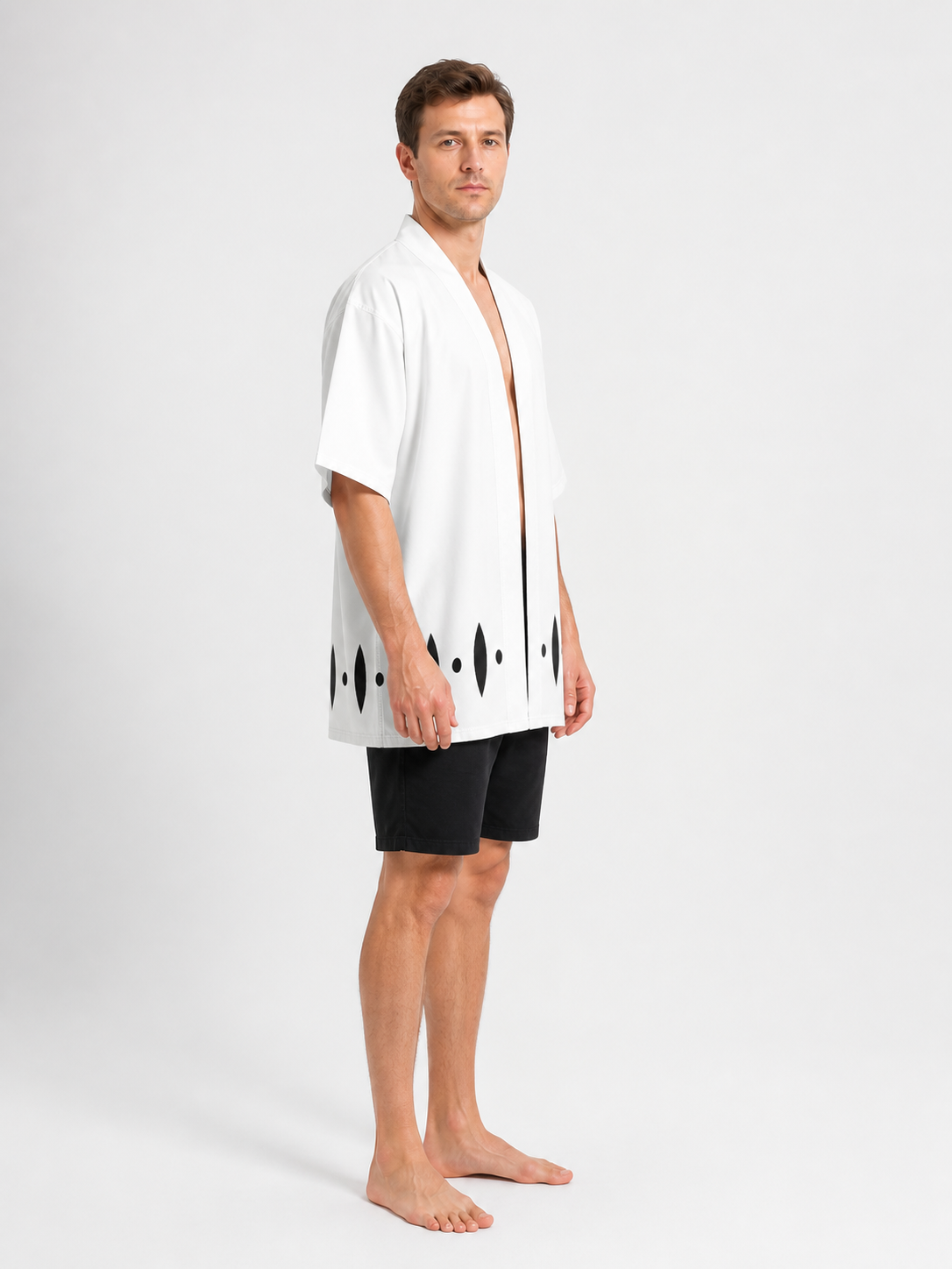 White Cosplay Costume with Black Pattern, Short Sleeves side view