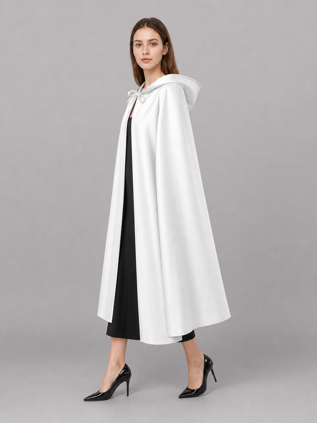 White Medieval Hooded Costume Cloak