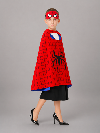 Red Carnival Cape with Mask and Web Pattern