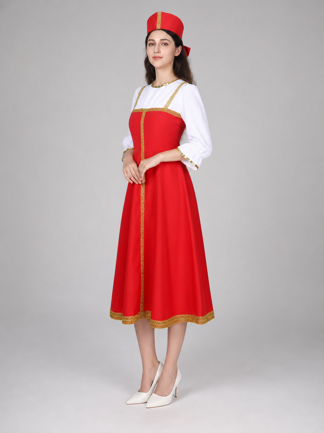 Russian Folk Midi Dress with Hat