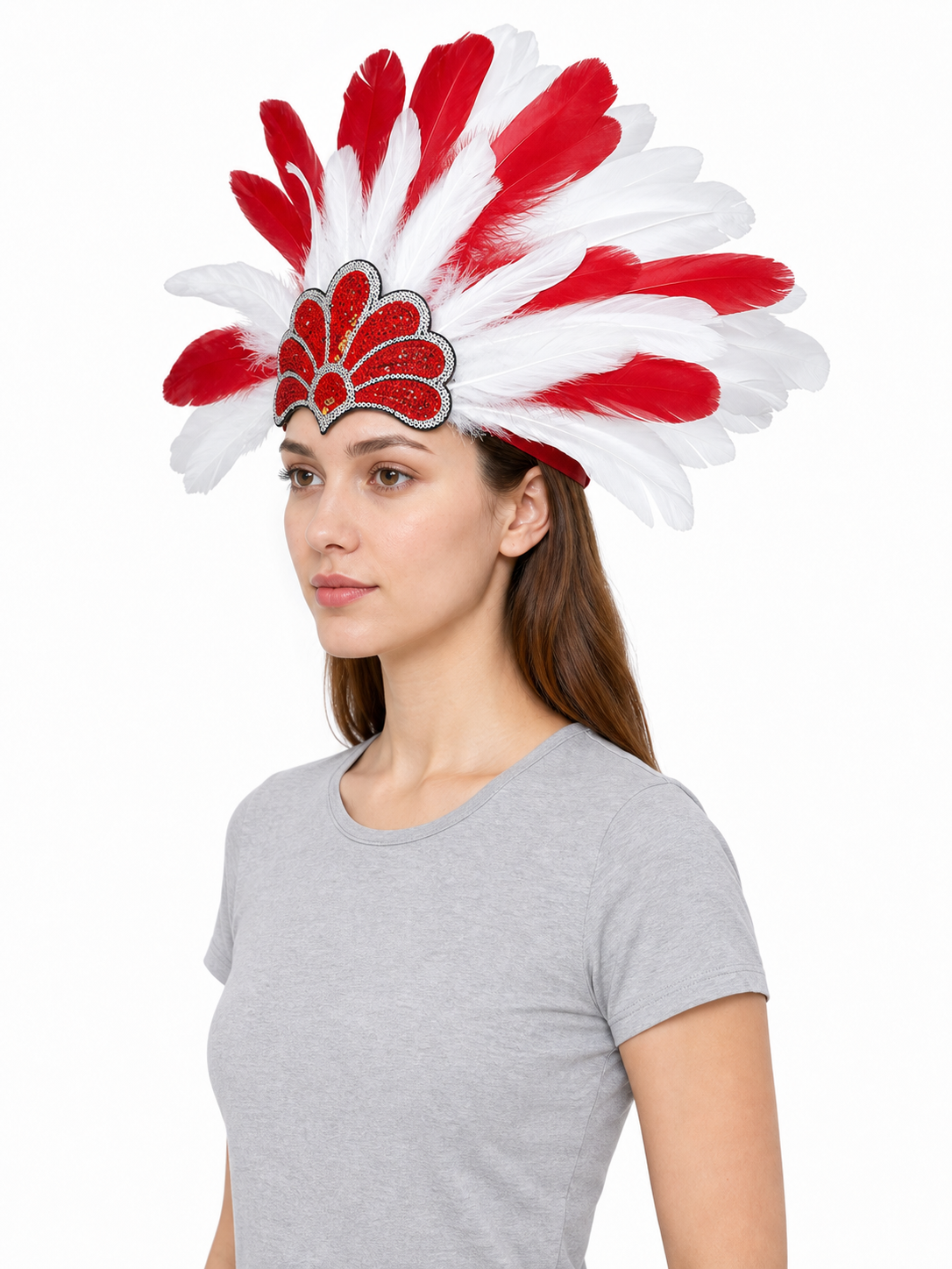 Carnival Headpiece with Red Sequins side view