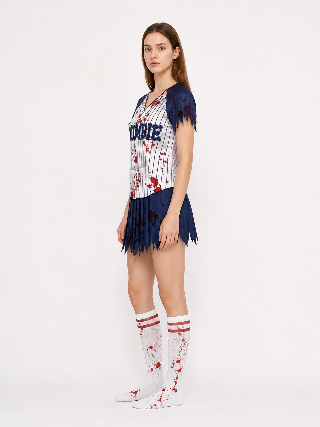 Zombie Costume for the Stage: T-Shirt and Ripped Shorts side view