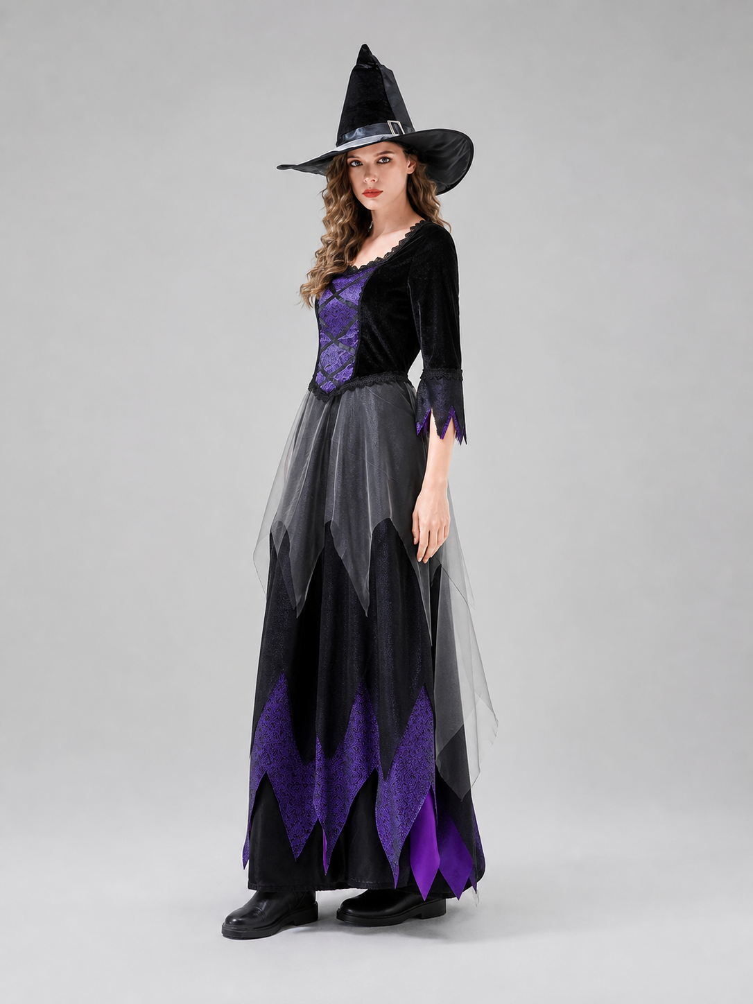 Cosplay Costume: Black and Purple Dress with Hat