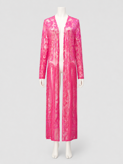 Long Cardigan with Sequins and Baroque Embroidery