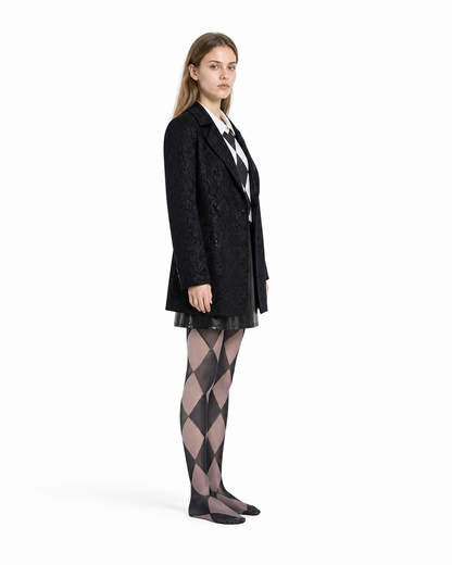 Costume Set with Coat, Blouse, Skirt, and Diamond-Pattern Knee-High Socks side view