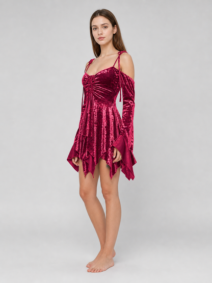 Velvet Mini Dress with an Asymmetrical Hem