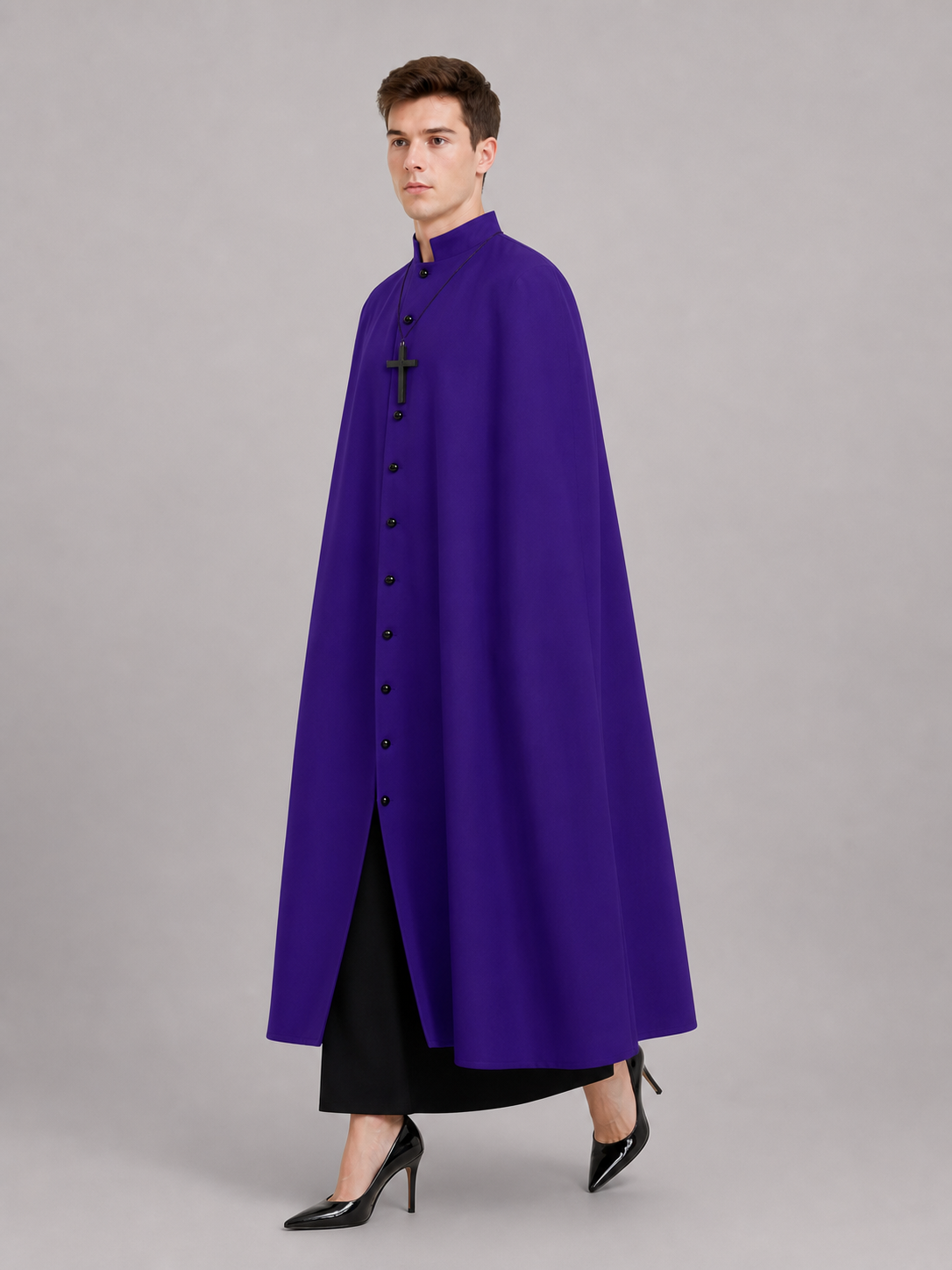 Long Purple Hooded Robe with Collar