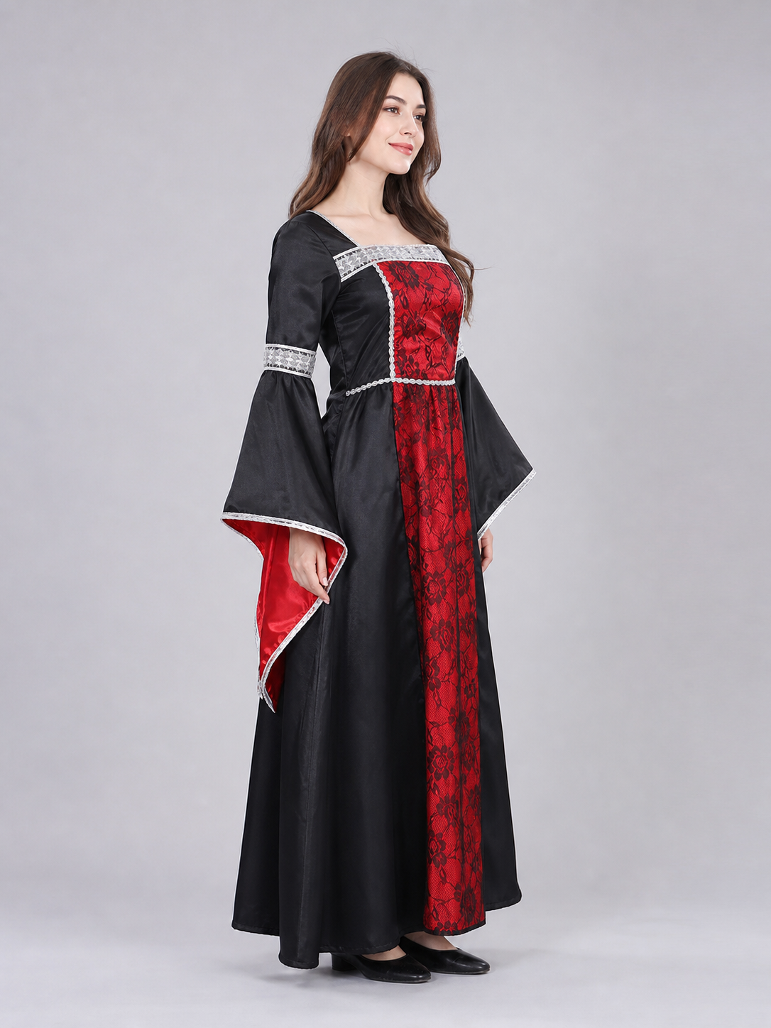 Gothic Dress with Cape, Patterns, and Pendant