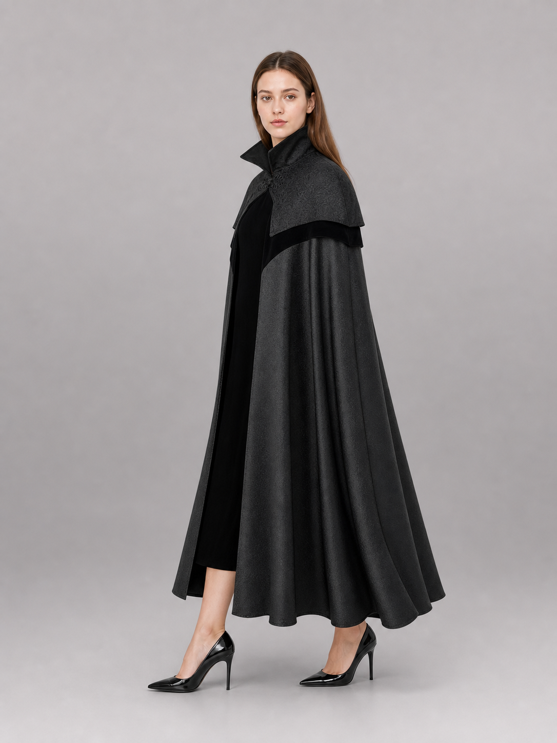 Black Gothic Carnival Cloak with Hood